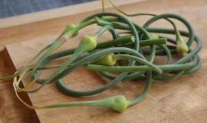 Garlic Scapes ready to be turned into a tasty meal - Image courtesy of DinnerwithJulie.com